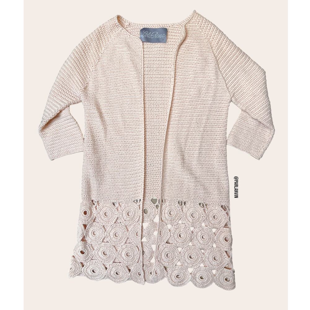 Lela Rose Feminine Boho Crochet Knit Duster Cardigan Topper Pink Size Small